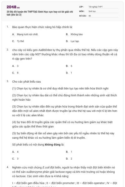 20 Bộ đề luyện thi THPTQG Sinh Học cực hay có lời giải chi tiết (Đề Số 3)