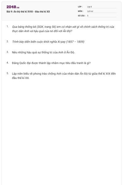 Bài 9: Ấn Độ thế kỉ XVIII - Đầu thế kỉ XX