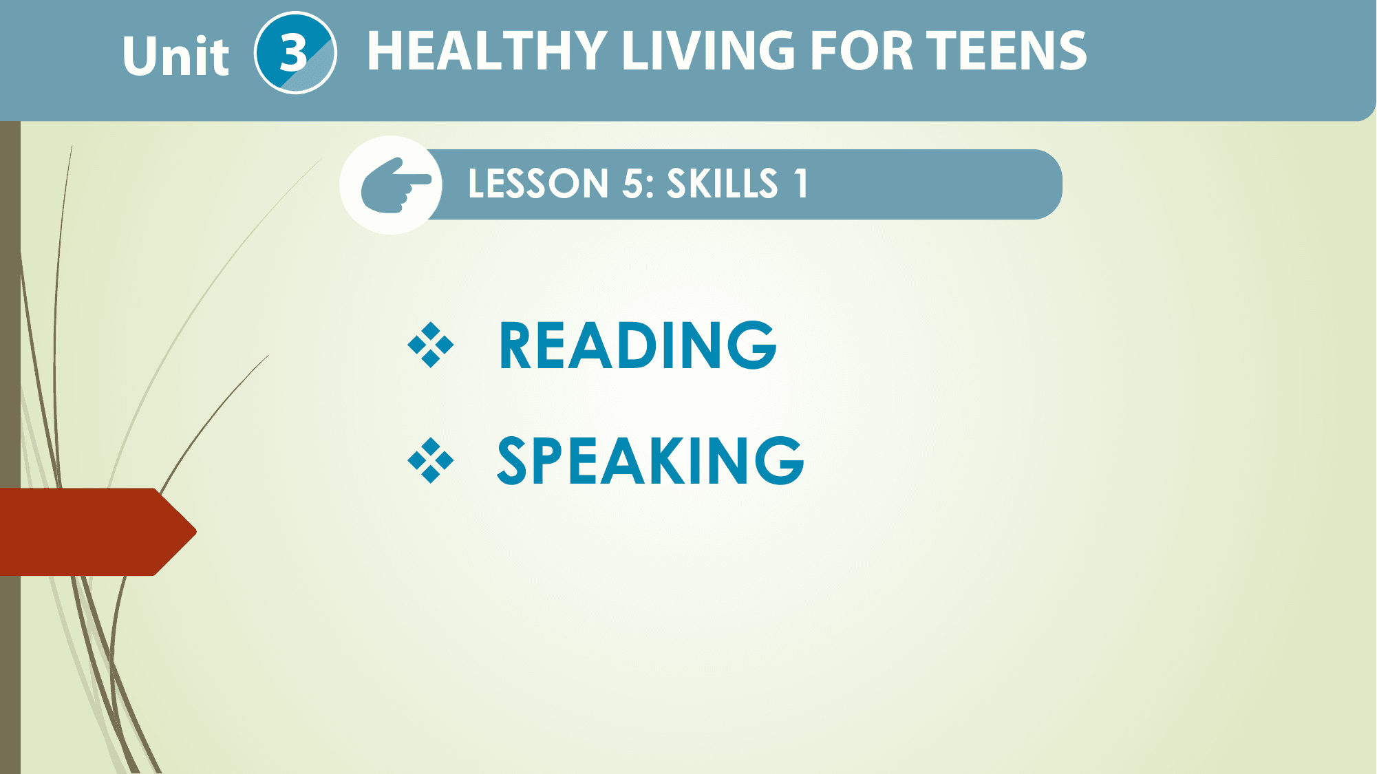 Unit 3 HEALTHY LIVING FOR TEENS

 LESSON 5: SKILLS 1

 v READING
 v SPEAKING