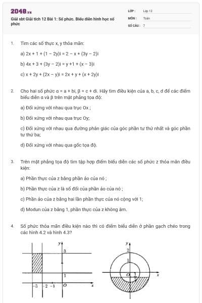 Giải sbt Giải tích 12 Bài 1: Số phức. Biểu diễn hình học số phức