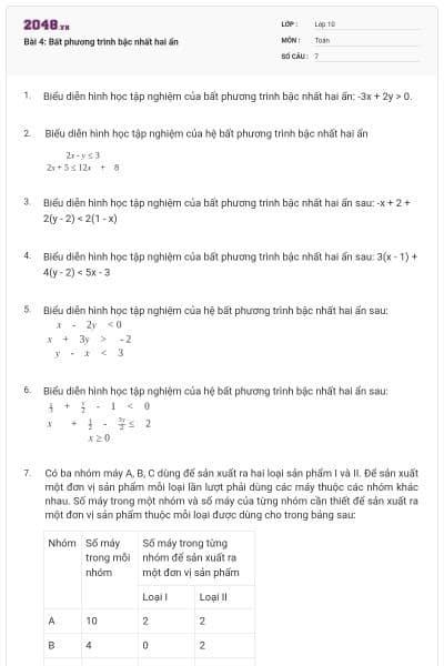Bài 4: Bất phương trình bậc nhất hai ẩn