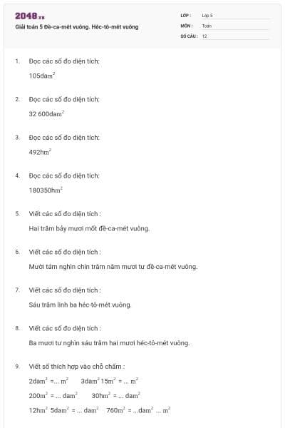 Giải toán 5 Đề-ca-mét vuông. Héc-tô-mét vuông