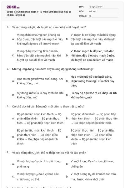 20 Bộ đề Chinh phục điểm 9-10 môn Sinh Học cực hay có lời giải (Đề số 2)