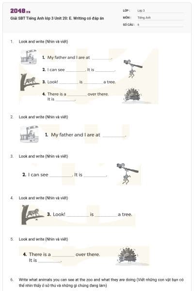 Giải SBT Tiếng Anh lớp 3 Unit 20: E. Writing có đáp án