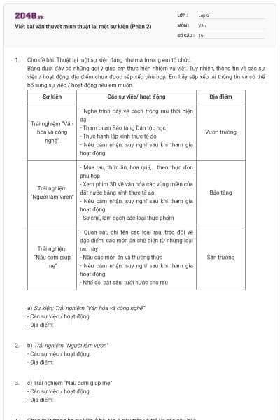 Viết bài văn thuyết minh thuật lại một sự kiện (Phần 2)