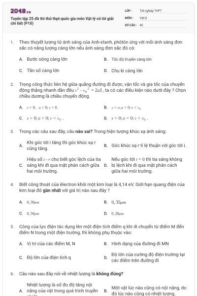 Tuyển tập 25 đề thi thử thpt quốc gia môn Vật lý có lời giải chi tiết (P10)