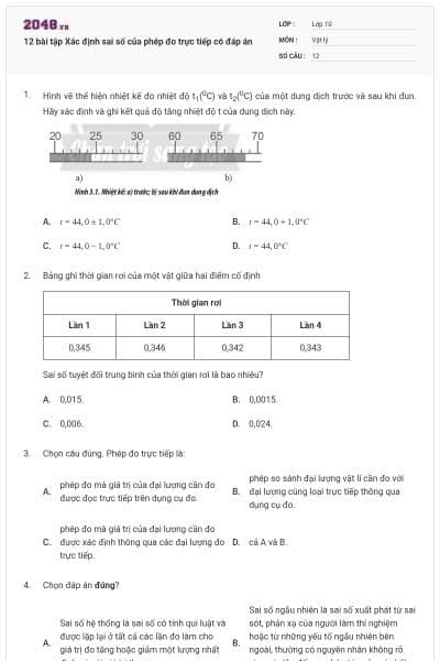 12 bài tập Xác định sai số của phép đo trực tiếp có đáp án