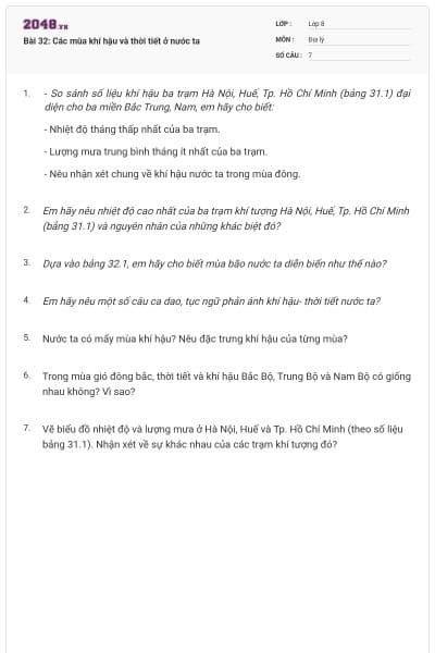 Bài 32: Các mùa khí hậu và thời tiết ở nước ta