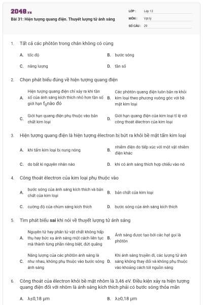 Bài 31: Hiện tượng quang điện. Thuyết lượng tử ánh sáng