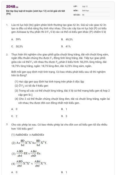 Bài tâp Quy luật di truyền (sinh học 12) có lời giải chi tiết (P6)