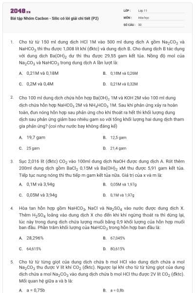 Bài tập Nhóm Cacbon - Silic có lời giải chi tiết (P2)