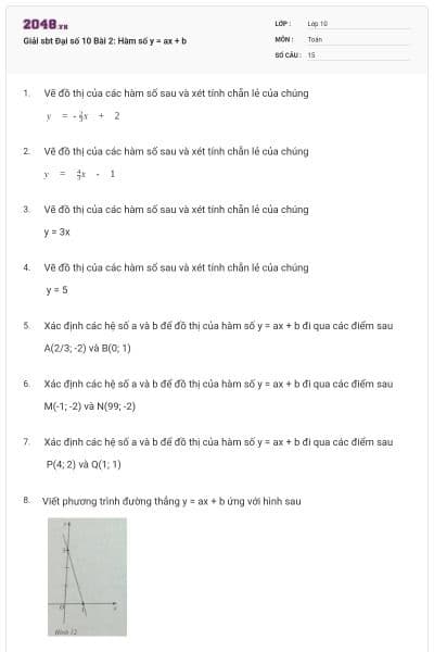 Giải sbt Đại số 10 Bài 2: Hàm số y = ax + b