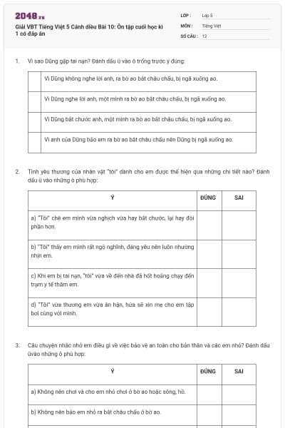 Giải VBT Tiếng Việt 5 Cánh diều Bài 10: Ôn tập cuối học kì 1 có đáp án