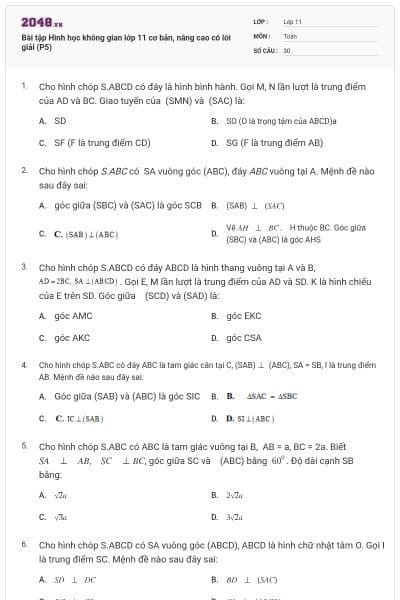 Bài tập Hình học không gian lớp 11 cơ bản, nâng cao có lời giải (P5)