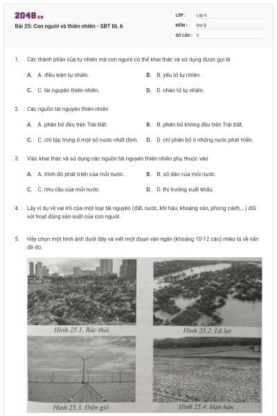 Bài 25: Con người và thiên nhiên - SBT ĐL 6