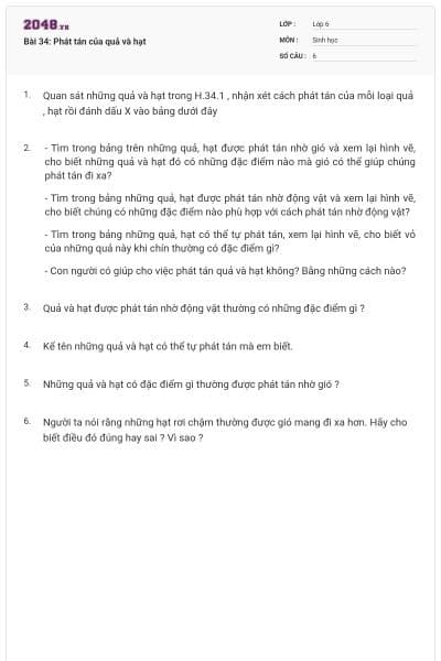 Bài 34: Phát tán của quả và hạt