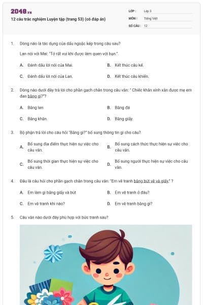 12 câu trắc nghiệm Luyện tập (trang 53) (có đáp án)