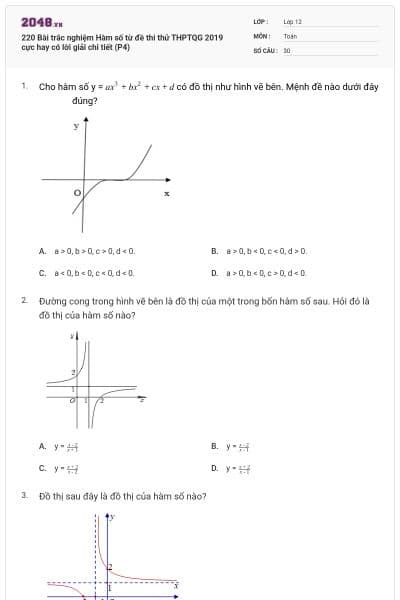 220 Bài trắc nghiệm Hàm số từ đề thi thử THPTQG 2019 cực hay có lời giải chi tiết (P4)
