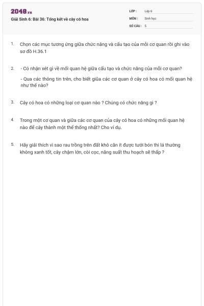 Giải Sinh 6: Bài 36: Tổng kết về cây có hoa