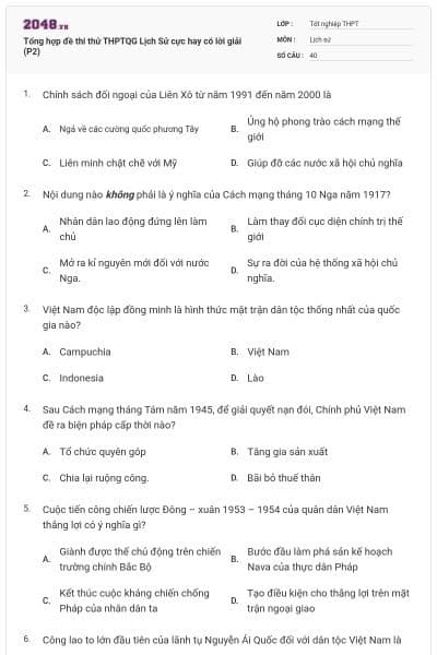 Tổng hợp đề thi thử THPTQG Lịch Sử cực hay có lời giải (P2)