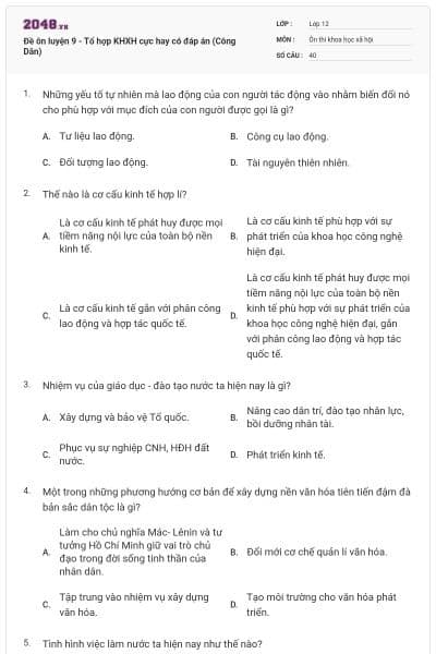 Đề ôn luyện 9 - Tổ hợp KHXH cực hay có đáp án (Công Dân)