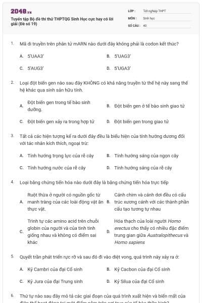 Tuyển tập Bộ đề thi thử THPTQG Sinh Học cực hay có lời giải (Đề số 19)