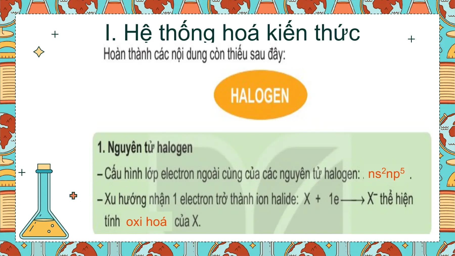 I. Hệ thống hoá kiến thức

 ns2np5

 oxi hoá