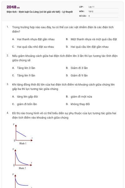 Điện tích - Định luật Cu Lông (có lời giải chi tiết) - Lý thuyết