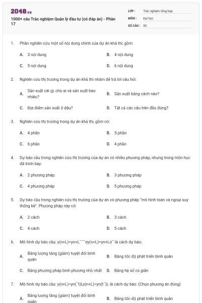 1000+ câu Trắc nghiệm Quản lý đầu tư (có đáp án) - Phần 17
