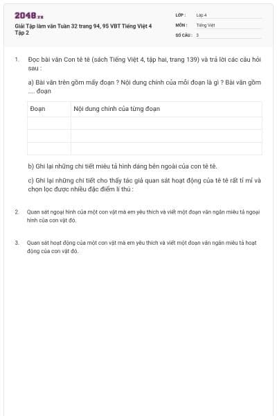 Giải Tập làm văn Tuần 32 trang 94, 95 VBT Tiếng Việt 4 Tập 2