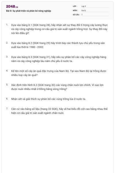 Bài 8: Sự phát triển và phân bố nông nghiệp