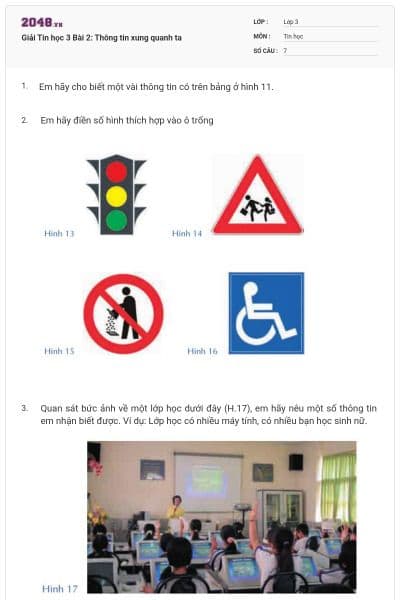 Giải Tin học 3 Bài 2: Thông tin xung quanh ta