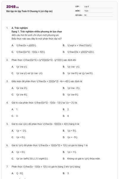 Bài tập ôn tập Toán 8 Chương 6 (có đáp án)