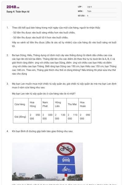 Dạng 4: Toán thực tế