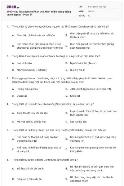 1000+ câu Trắc nghiệm Phân tích, thiết kế hệ thống thông tin có đáp án - Phần 24
