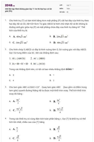 260 Bài tập Hình không gian lớp 11 ôn thi Đại học có lời giải (P6)