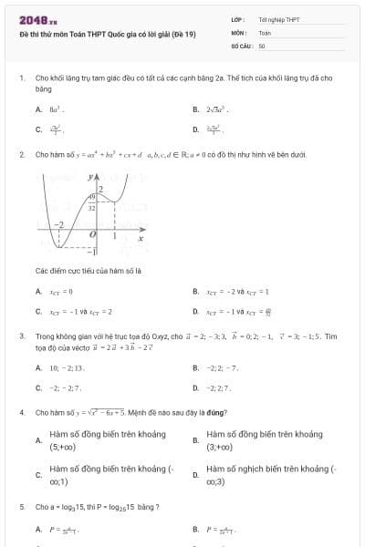 Đề thi thử môn Toán THPT Quốc gia có lời giải (Đề 19)
