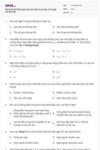 Bộ đề thi thử thpt quốc gia môn Vật Lý cực hay có lời giải chi tiết (P6)