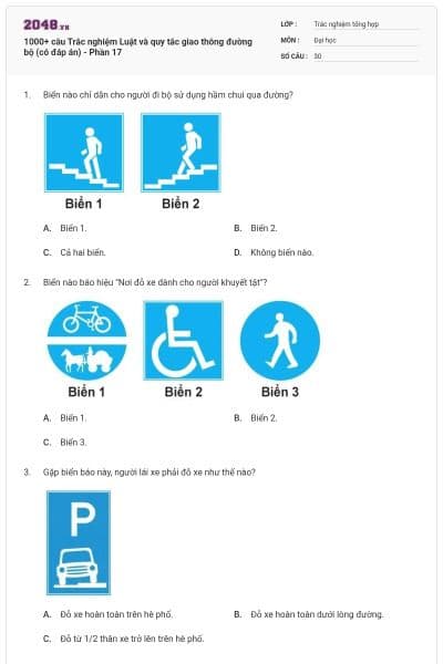 1000+ câu Trắc nghiệm Luật và quy tắc giao thông đường bộ (có đáp án) - Phần 17