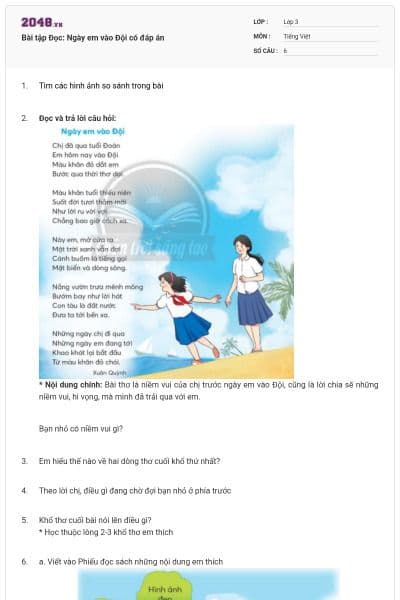 Bài tập Đọc: Ngày em vào Đội có đáp án