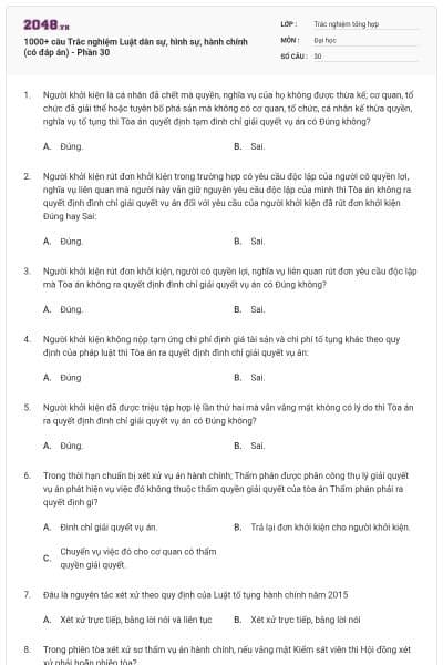 1000+ câu Trắc nghiệm Luật dân sự, hình sự, hành chính (có đáp án) - Phần 30