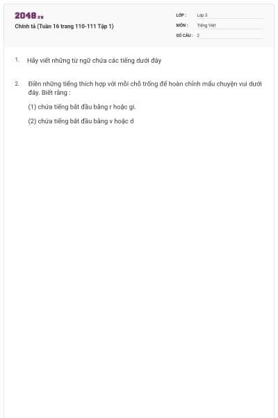 Chính tả (Tuần 16 trang 110-111 Tập 1)