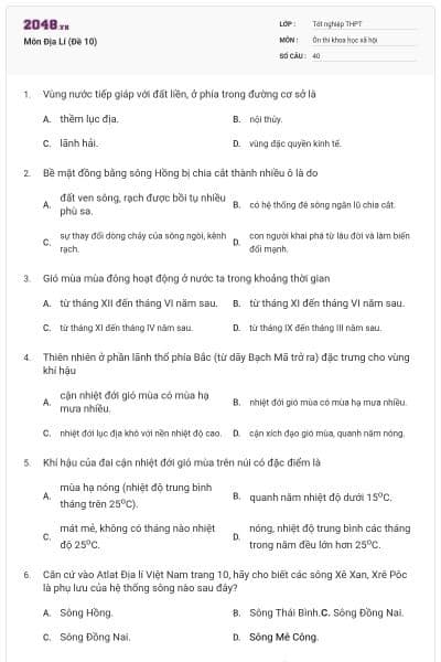 Môn Địa Lí (Đề 10)