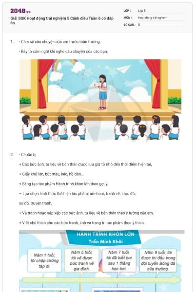 Giải SGK Hoạt động trải nghiệm 5 Cánh diều Tuần 6 có đáp án