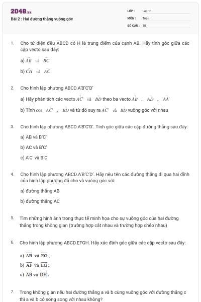 Bài 2 : Hai đường thẳng vuông góc