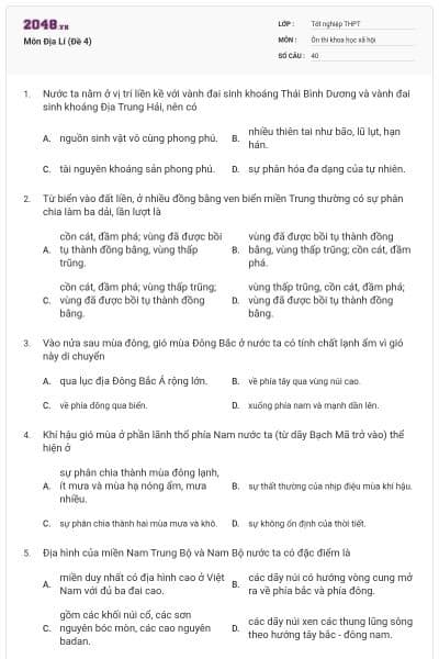 Môn Địa Lí (Đề 4)