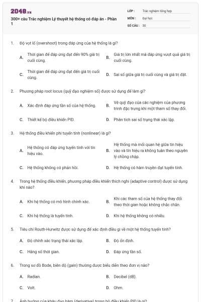 300+ câu Trắc nghiệm Lý thuyết hệ thống có đáp án - Phần 1