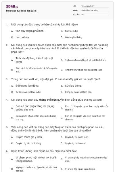 Môn Giáo dục công dân (Đề 8)