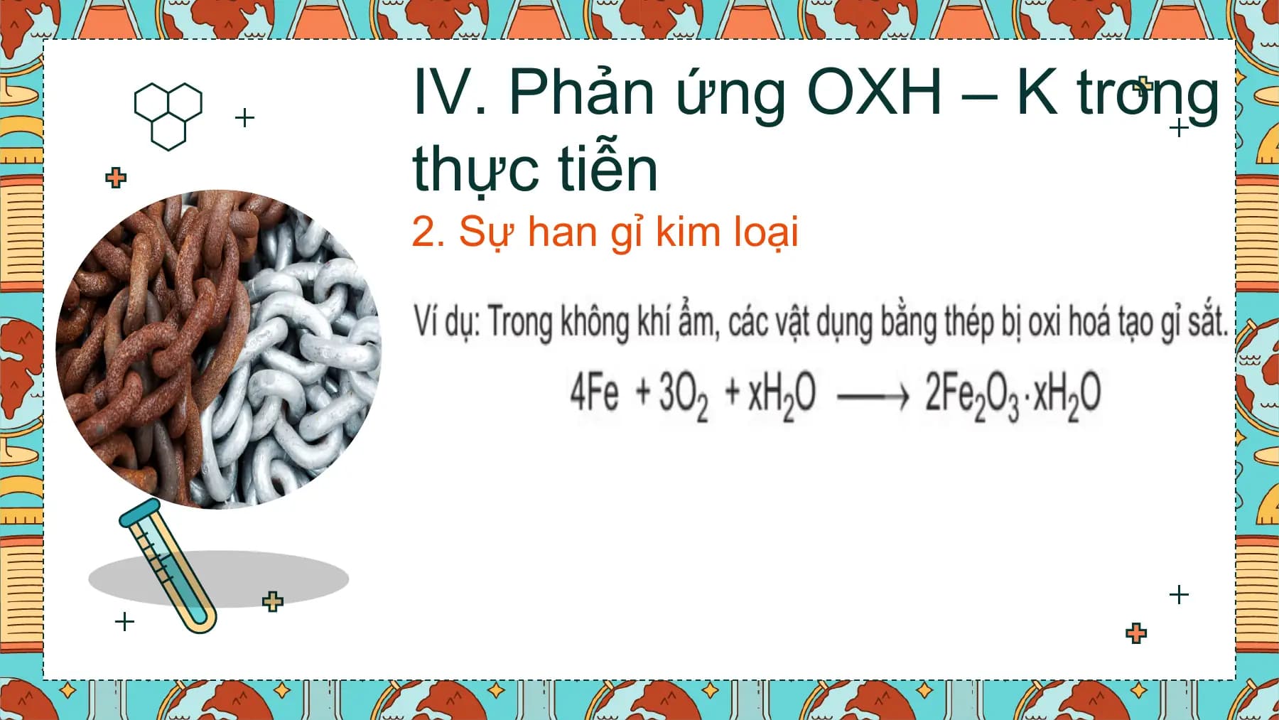 IV. Phản ứng OXH – K trong
thực tiễn
2. Sự han gỉ kim loại