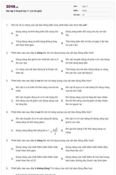 Bài tập lí thuyết lớp 11 (có lời giải)